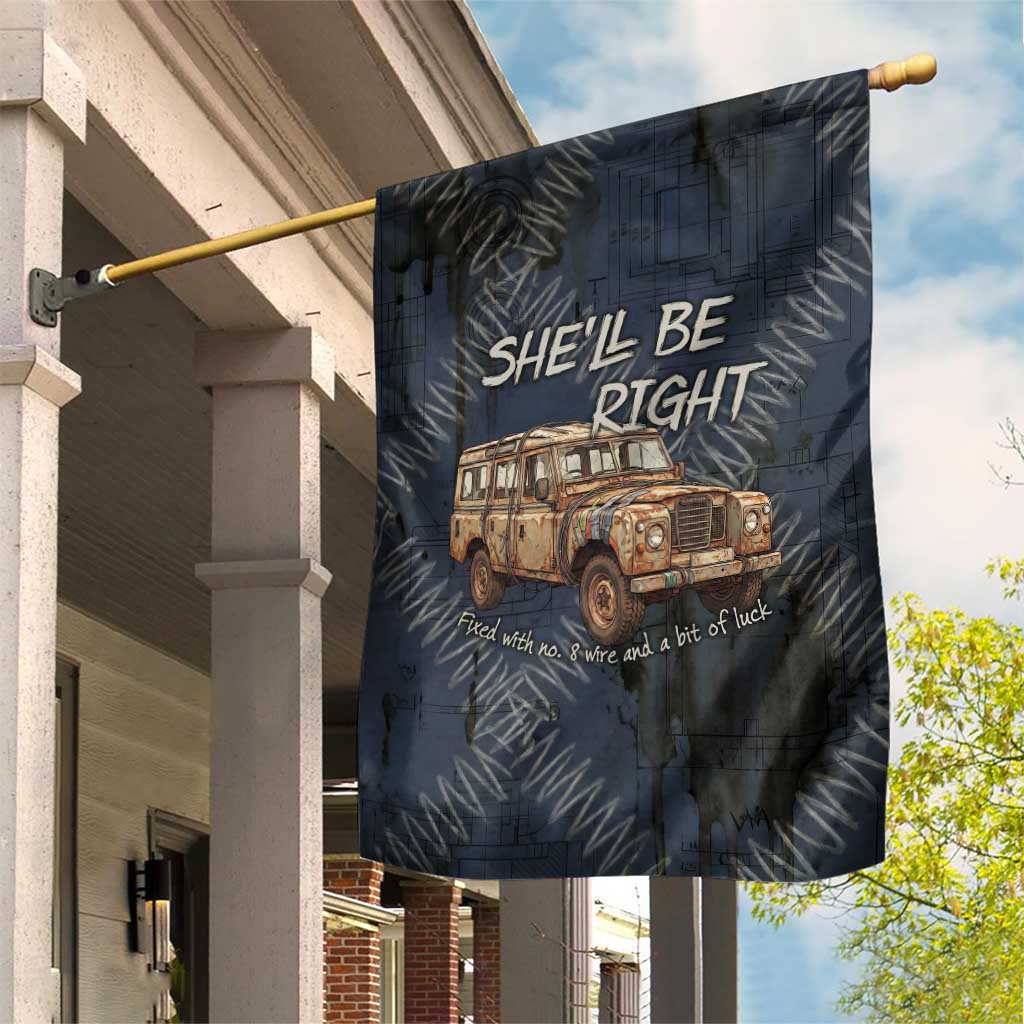 New Zealand She’ll Be Right Garden Flag NZ Slang No. 8 Wire Map Pattern