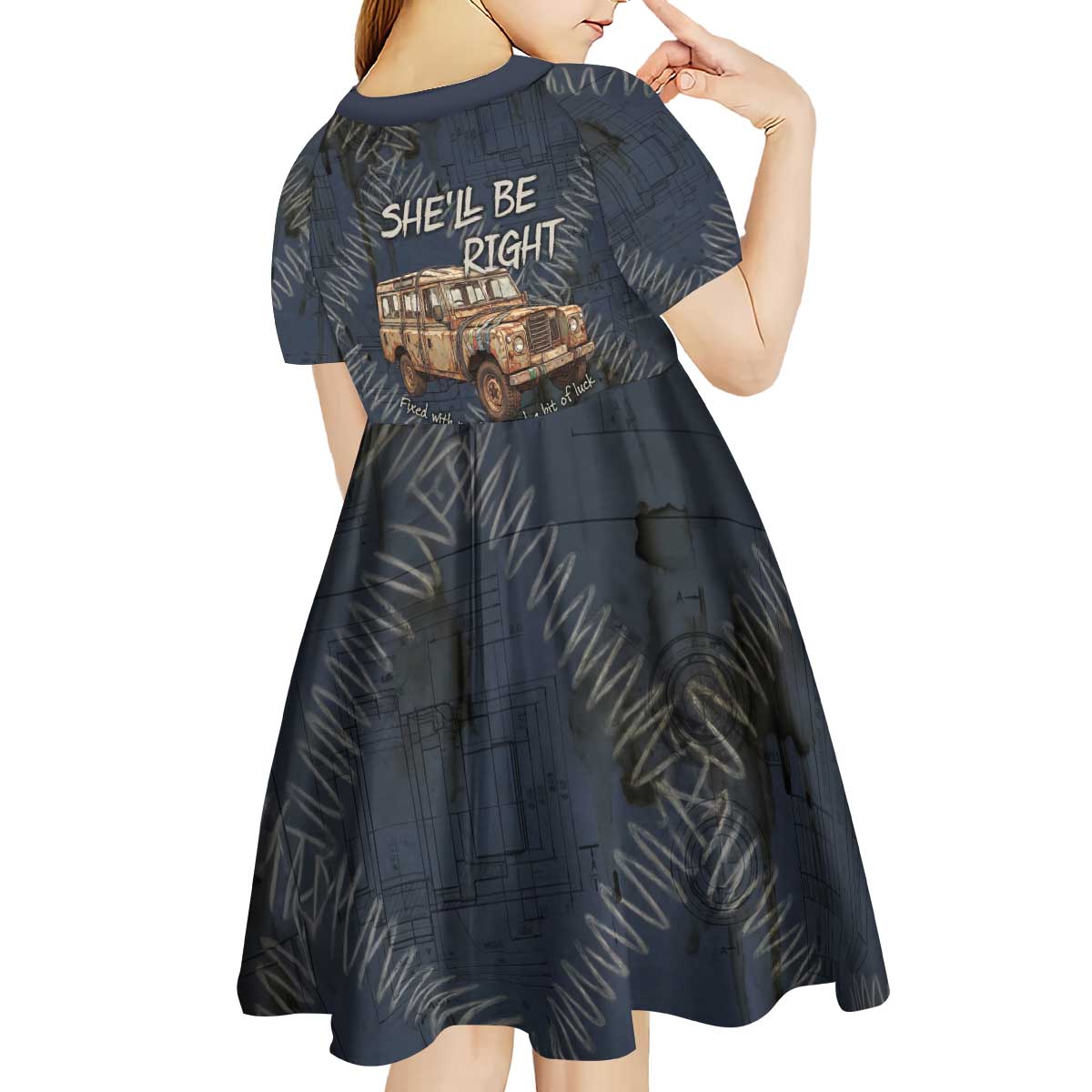 New Zealand She’ll Be Right Kid Short Sleeve Dress NZ Slang No. 8 Wire Map Pattern