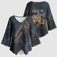 New Zealand She’ll Be Right Kimono Sleeve Blouse NZ Slang No. 8 Wire Map Pattern