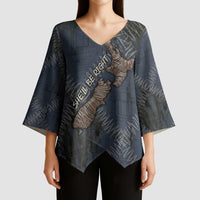 New Zealand She’ll Be Right Kimono Sleeve Blouse NZ Slang No. 8 Wire Map Pattern