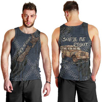 New Zealand She’ll Be Right Men Tank Top NZ Slang No. 8 Wire Map Pattern