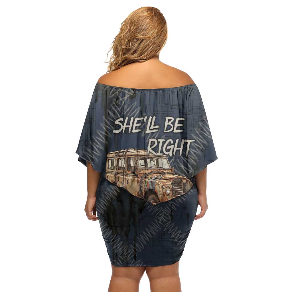 New Zealand She’ll Be Right Off Shoulder Short Dress NZ Slang No. 8 Wire Map Pattern