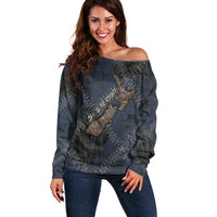 New Zealand She’ll Be Right Off Shoulder Sweater NZ Slang No. 8 Wire Map Pattern