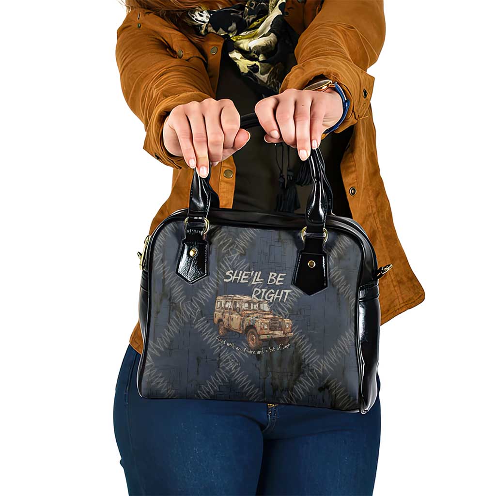New Zealand She’ll Be Right Shoulder Handbag NZ Slang No. 8 Wire Map Pattern