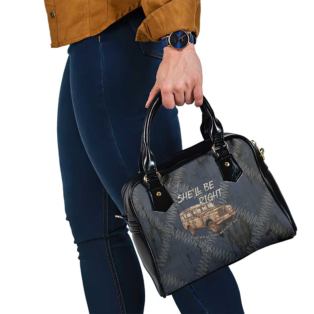 New Zealand She’ll Be Right Shoulder Handbag NZ Slang No. 8 Wire Map Pattern