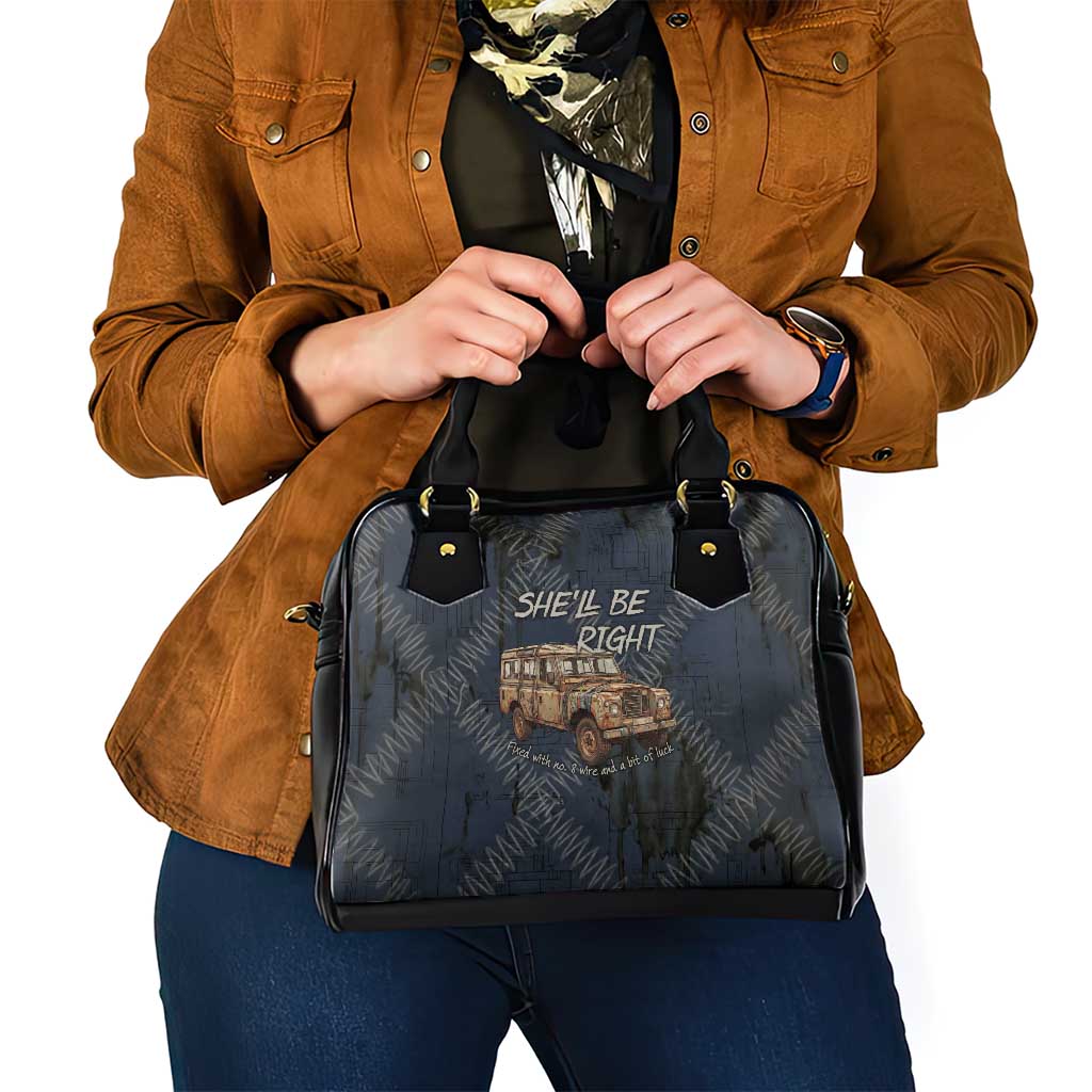 New Zealand She’ll Be Right Shoulder Handbag NZ Slang No. 8 Wire Map Pattern