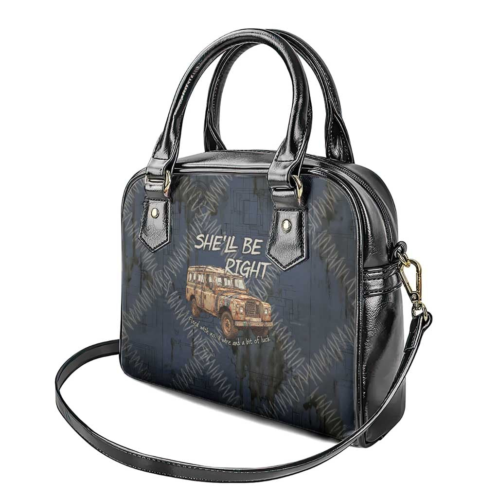 New Zealand She’ll Be Right Shoulder Handbag NZ Slang No. 8 Wire Map Pattern