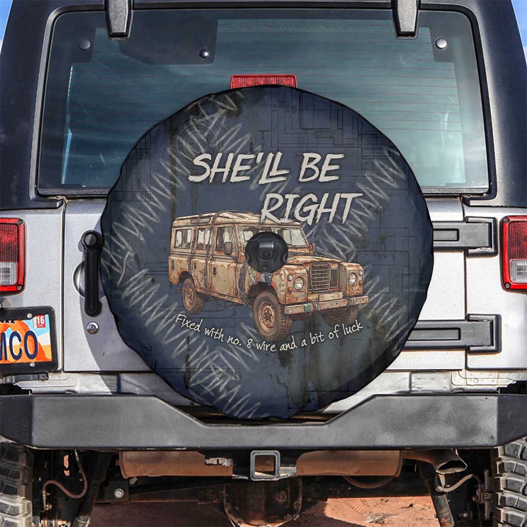 New Zealand She’ll Be Right Spare Tire Cover NZ Slang No. 8 Wire Map Pattern