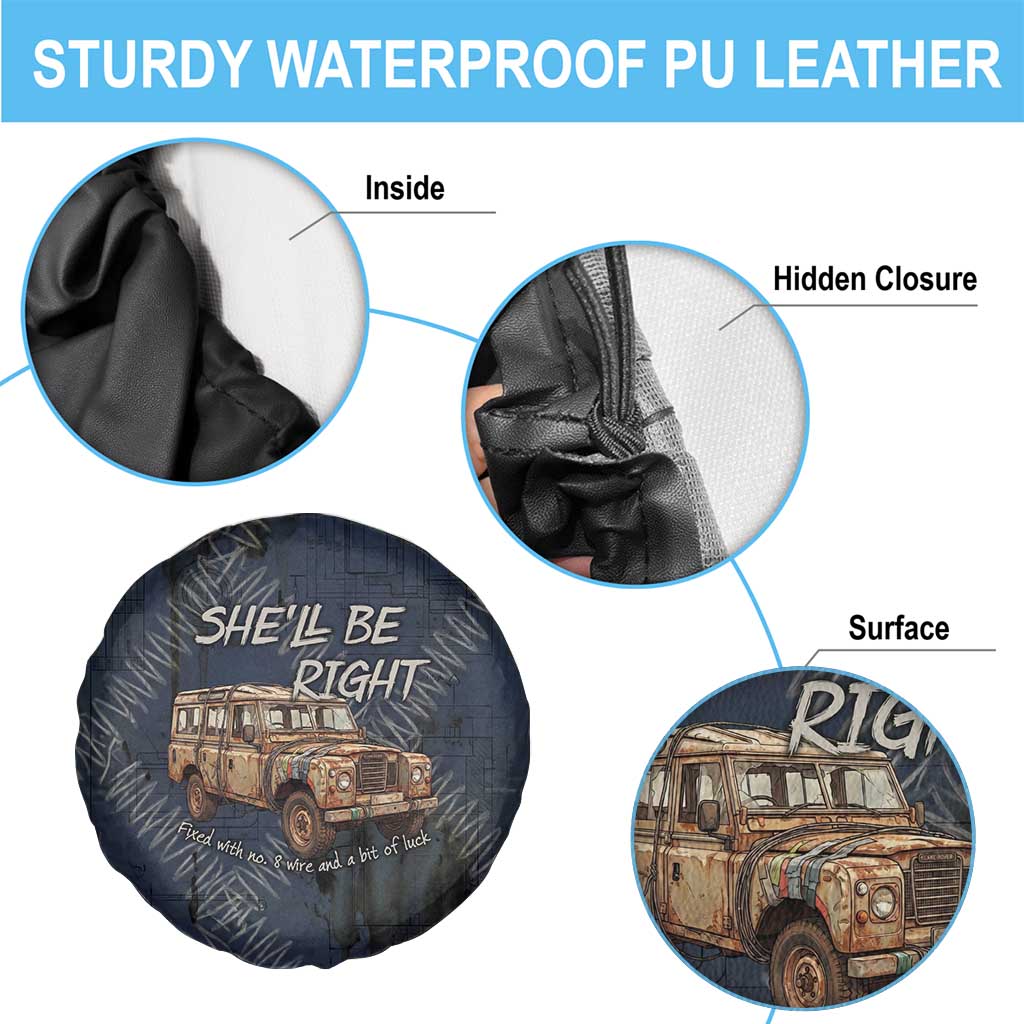 New Zealand She’ll Be Right Spare Tire Cover NZ Slang No. 8 Wire Map Pattern