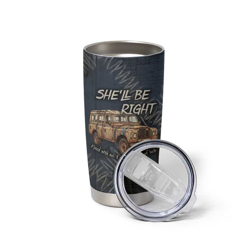 New Zealand She’ll Be Right Tumbler Cup NZ Slang No. 8 Wire Map Pattern