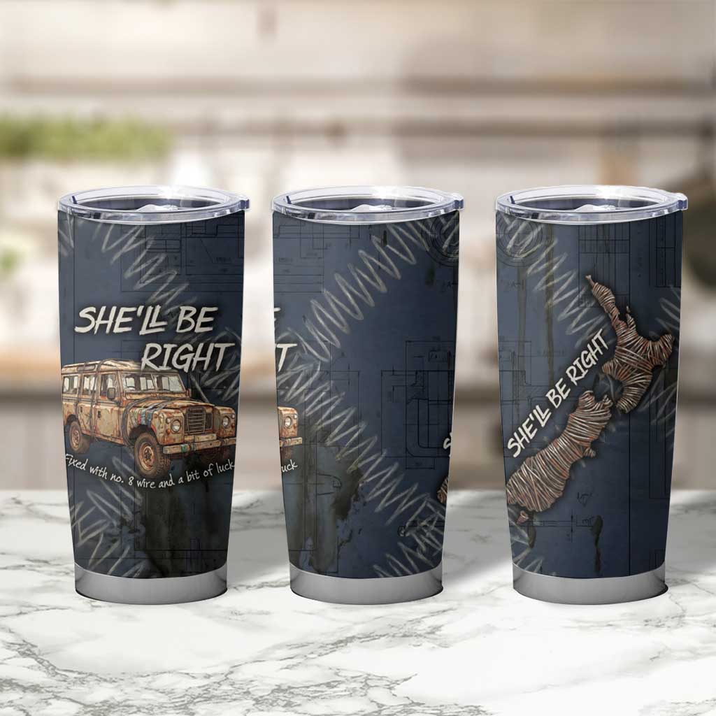 New Zealand She’ll Be Right Tumbler Cup NZ Slang No. 8 Wire Map Pattern