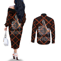 Tu Meke Maori New Zealand Slang Couples Matching Off The Shoulder Long Sleeve Dress and Long Sleeve Button Shirt with Glow Neon Step Style TS04 - Polynesian Pride