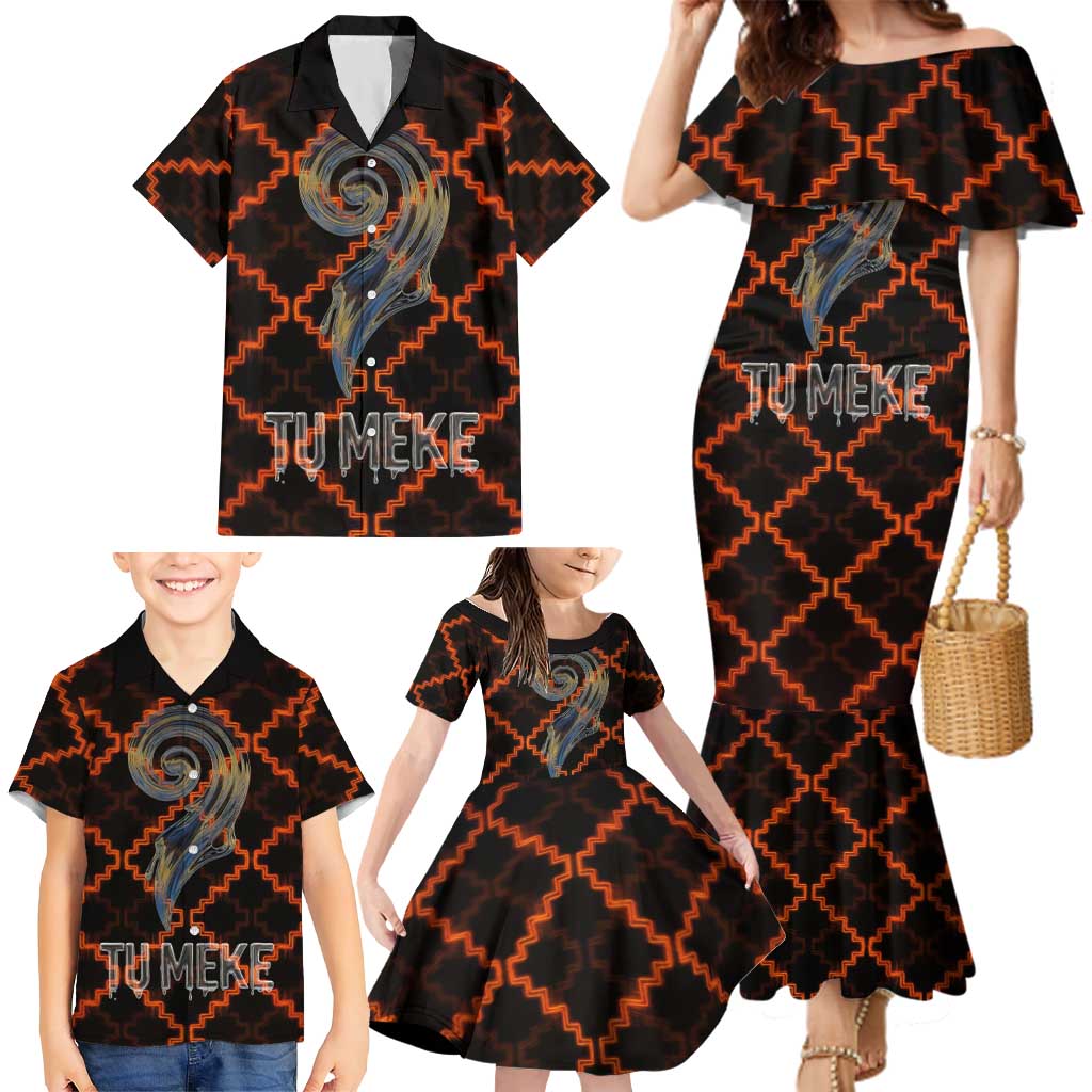 Tu Meke Maori New Zealand Slang Family Matching Mermaid Dress and Hawaiian Shirt with Glow Neon Step Style