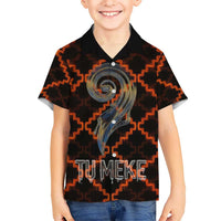 Tu Meke Maori New Zealand Slang Family Matching Mermaid Dress and Hawaiian Shirt with Glow Neon Step Style TS04 Son's Shirt Black Orange - Polynesian Pride