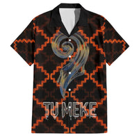 Tu Meke Maori New Zealand Slang Family Matching Off Shoulder Maxi Dress and Hawaiian Shirt with Glow Neon Step Style TS04 Dad's Shirt - Short Sleeve Black Orange - Polynesian Pride