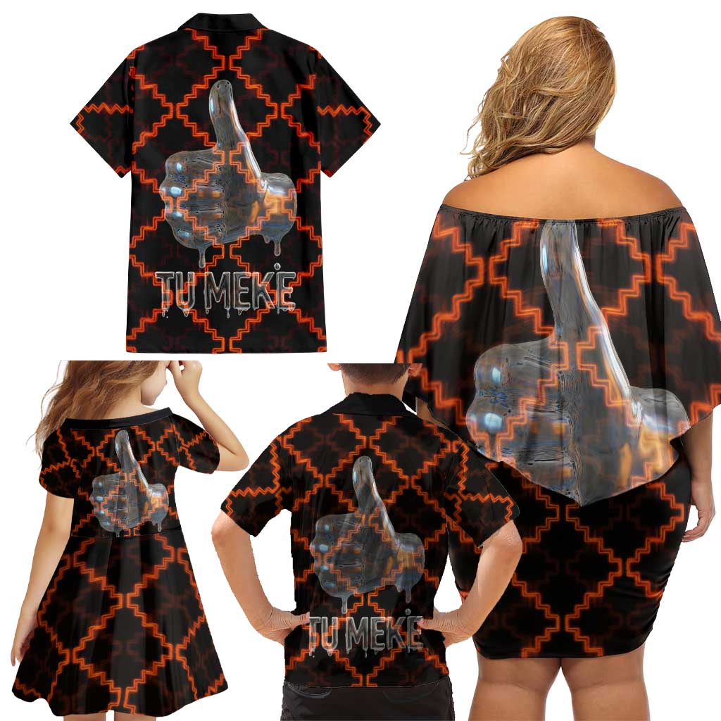 Tu Meke Maori New Zealand Slang Family Matching Off Shoulder Short Dress and Hawaiian Shirt with Glow Neon Step Style TS04 - Polynesian Pride