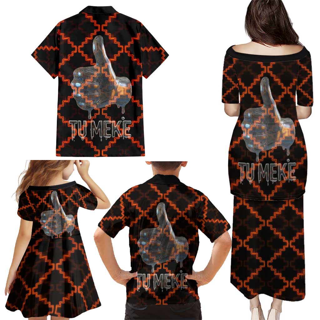 Tu Meke Maori New Zealand Slang Family Matching Puletasi and Hawaiian Shirt with Glow Neon Step Style TS04 - Polynesian Pride