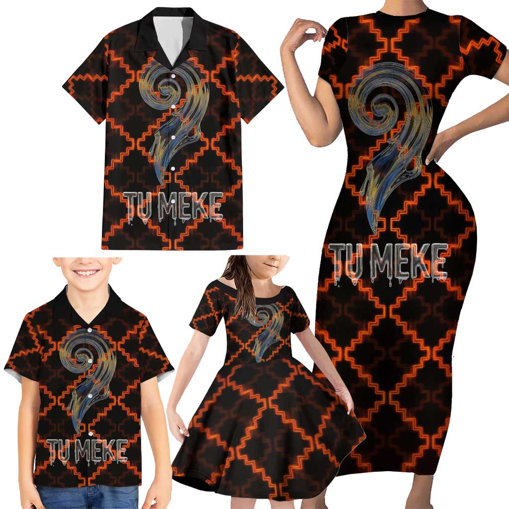 Tu Meke Maori New Zealand Slang Family Matching Short Sleeve Bodycon Dress and Hawaiian Shirt with Glow Neon Step Style TS04 - Polynesian Pride
