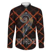 Tu Meke Maori New Zealand Slang Family Matching Tank Maxi Dress and Hawaiian Shirt with Glow Neon Step Style TS04 Dad's Shirt - Long Sleeve Black Orange - Polynesian Pride