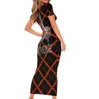Tu Meke Maori New Zealand Slang Short Sleeve Bodycon Dress with Glow Neon Step Style