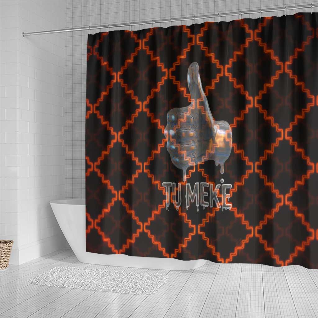 Tu Meke Maori New Zealand Slang Shower Curtain with Glow Neon Step Style