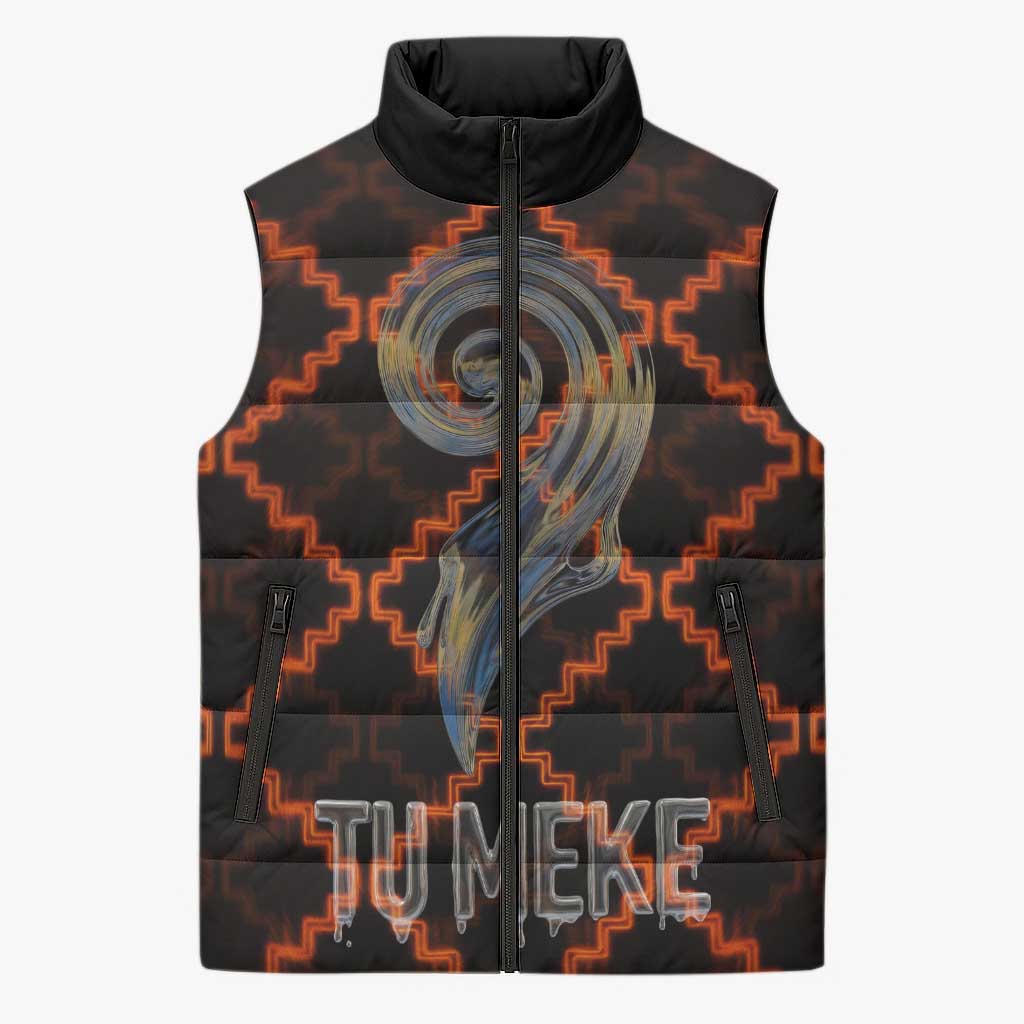 Tu Meke Maori New Zealand Slang Sleeveless Puffer Jacket with Glow Neon Step Style