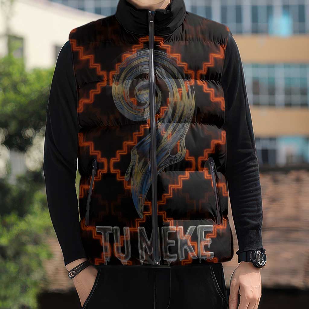 Tu Meke Maori New Zealand Slang Sleeveless Puffer Jacket with Glow Neon Step Style