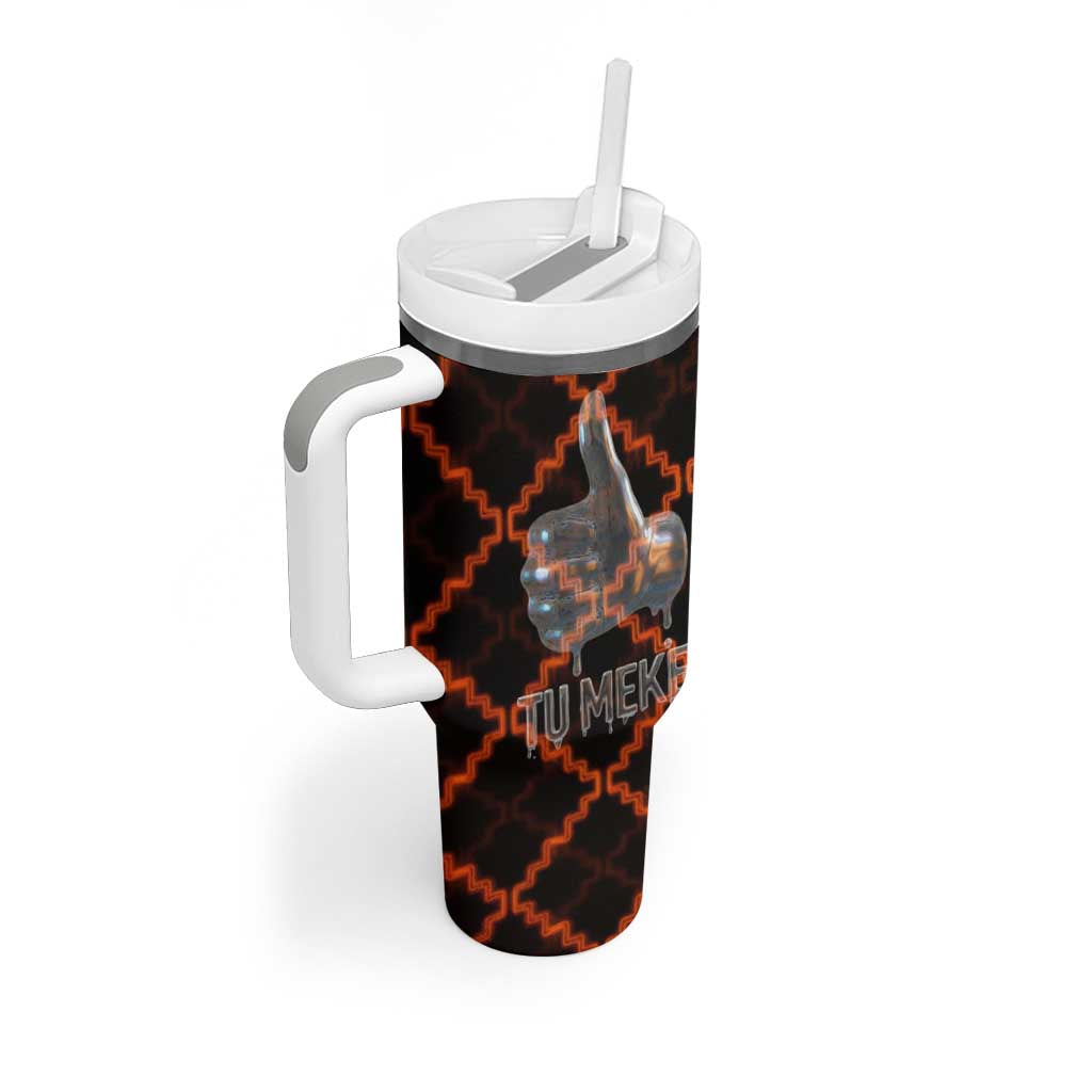 Tu Meke Maori New Zealand Slang Tumbler With Handle with Glow Neon Step Style