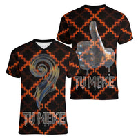 Tu Meke Maori New Zealand Slang Women V-Neck T-Shirt with Glow Neon Step Style