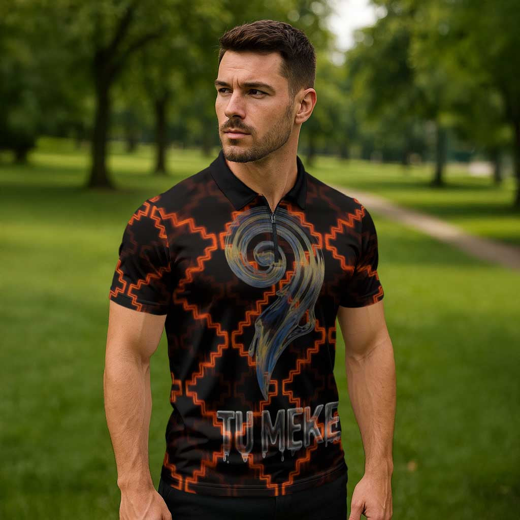 Tu Meke Maori New Zealand Slang Zipper Polo Shirt with Glow Neon Step Style