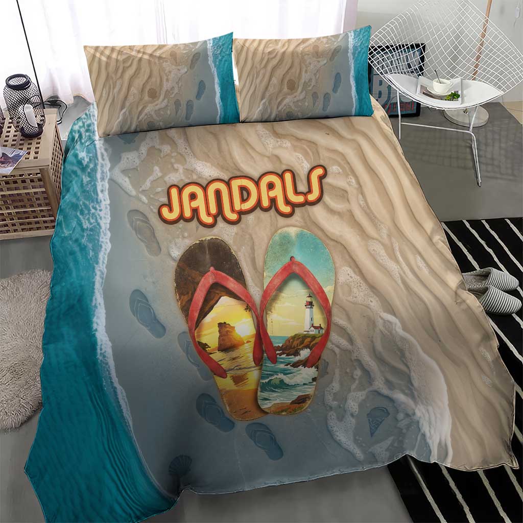 Kiwi Jandal Beach Life Bedding Set New Zealand Flip Flops Ocean Wave Surf Style