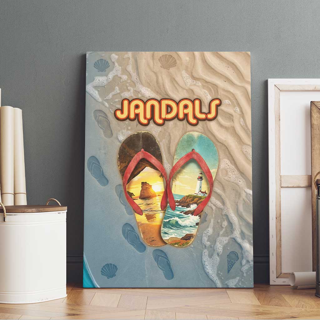 Kiwi Jandal Beach Life Canvas Wall Art New Zealand Flip Flops Ocean Wave Surf Style