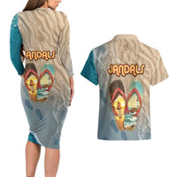 Kiwi Jandal Beach Life Couples Matching Long Sleeve Bodycon Dress and Hawaiian Shirt New Zealand Flip Flops Ocean Wave Surf Style TS04 - Polynesian Pride
