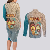 Kiwi Jandal Beach Life Couples Matching Long Sleeve Bodycon Dress and Long Sleeve Button Shirt New Zealand Flip Flops Ocean Wave Surf Style TS04 - Polynesian Pride