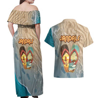 Kiwi Jandal Beach Life Couples Matching Off Shoulder Maxi Dress and Hawaiian Shirt New Zealand Flip Flops Ocean Wave Surf Style TS04 - Polynesian Pride
