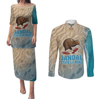 Kiwi Jandal Beach Life Couples Matching Puletasi and Long Sleeve Button Shirt New Zealand Flip Flops Ocean Wave Surf Style