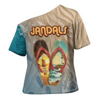 Kiwi Jandal Beach Life Cross Shoulder Shirt New Zealand Flip Flops Ocean Wave Surf Style