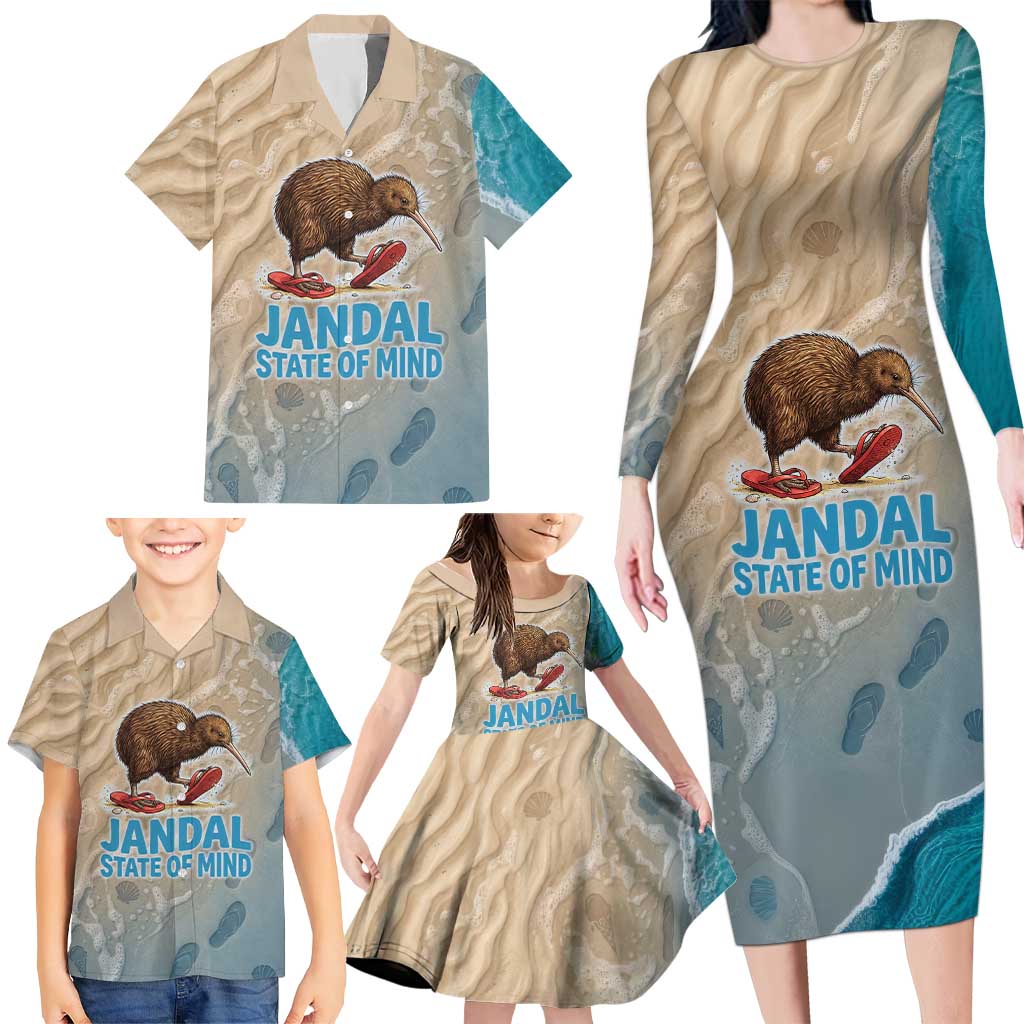 Kiwi Jandal Beach Life Family Matching Long Sleeve Bodycon Dress and Hawaiian Shirt New Zealand Flip Flops Ocean Wave Surf Style TS04 - Polynesian Pride