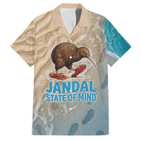 Kiwi Jandal Beach Life Family Matching Long Sleeve Bodycon Dress and Hawaiian Shirt New Zealand Flip Flops Ocean Wave Surf Style TS04 Dad's Shirt - Short Sleeve Beige Cyan - Polynesian Pride