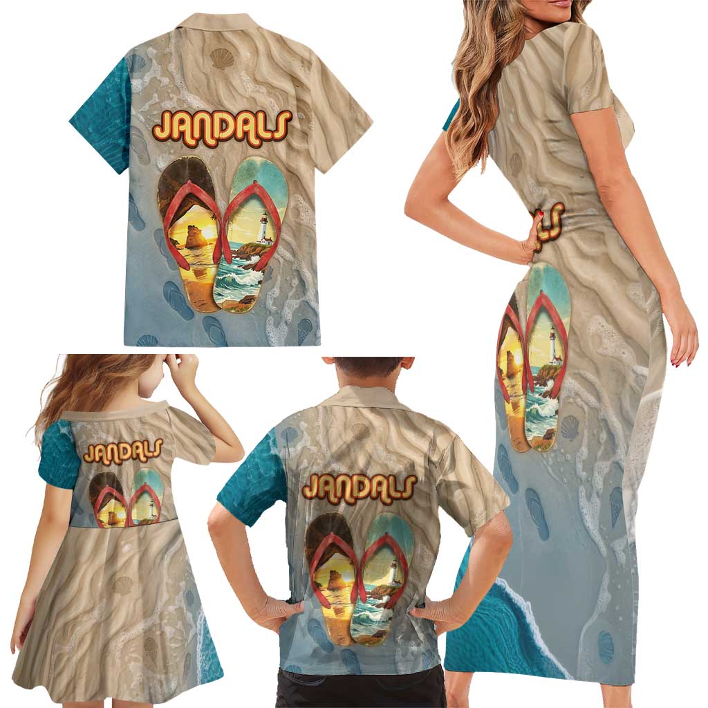 Kiwi Jandal Beach Life Family Matching Short Sleeve Bodycon Dress and Hawaiian Shirt New Zealand Flip Flops Ocean Wave Surf Style TS04 - Polynesian Pride