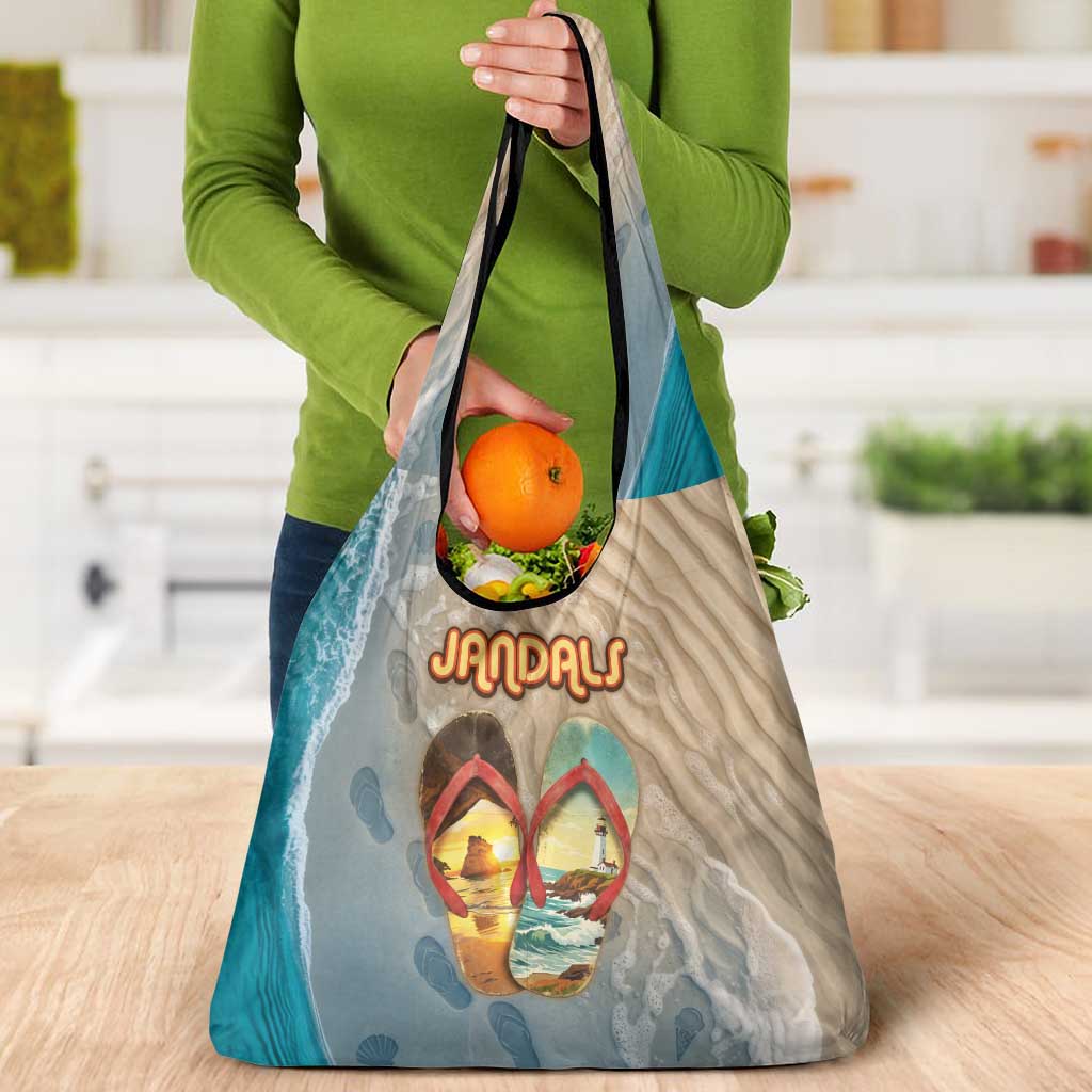 Kiwi Jandal Beach Life Grocery Bag New Zealand Flip Flops Ocean Wave Surf Style