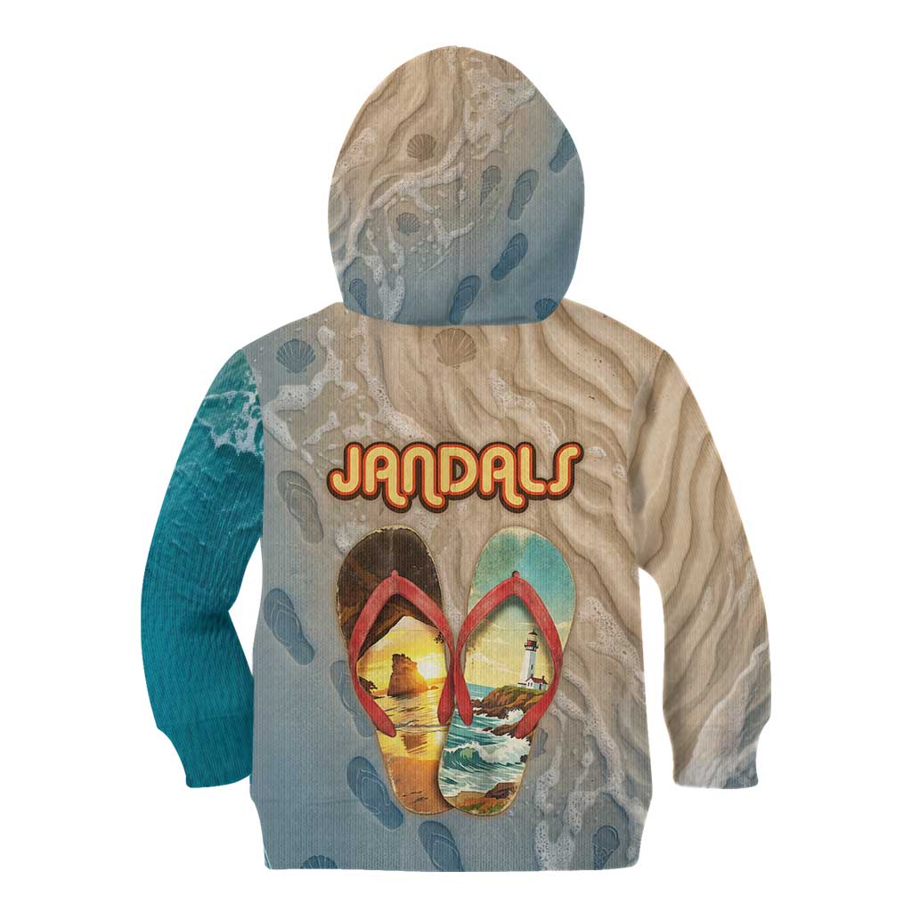 Kiwi Jandal Beach Life Kid Hoodie New Zealand Flip Flops Ocean Wave Surf Style