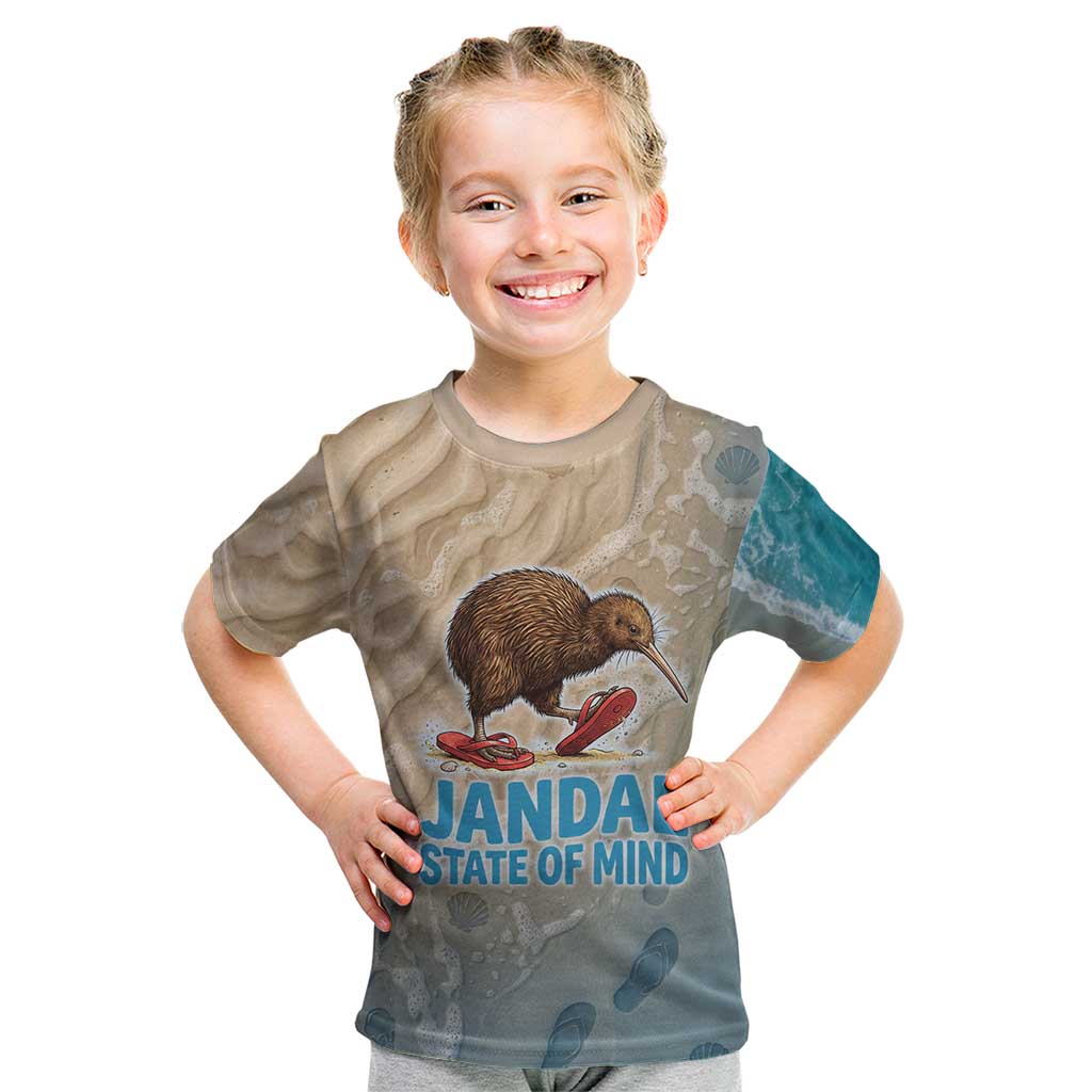 Kiwi Jandal Beach Life Kid T Shirt New Zealand Flip Flops Ocean Wave Surf Style