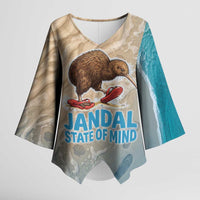 Kiwi Jandal Beach Life Kimono Sleeve Blouse New Zealand Flip Flops Ocean Wave Surf Style