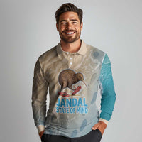 Kiwi Jandal Beach Life Long Sleeve Polo Shirt New Zealand Flip Flops Ocean Wave Surf Style