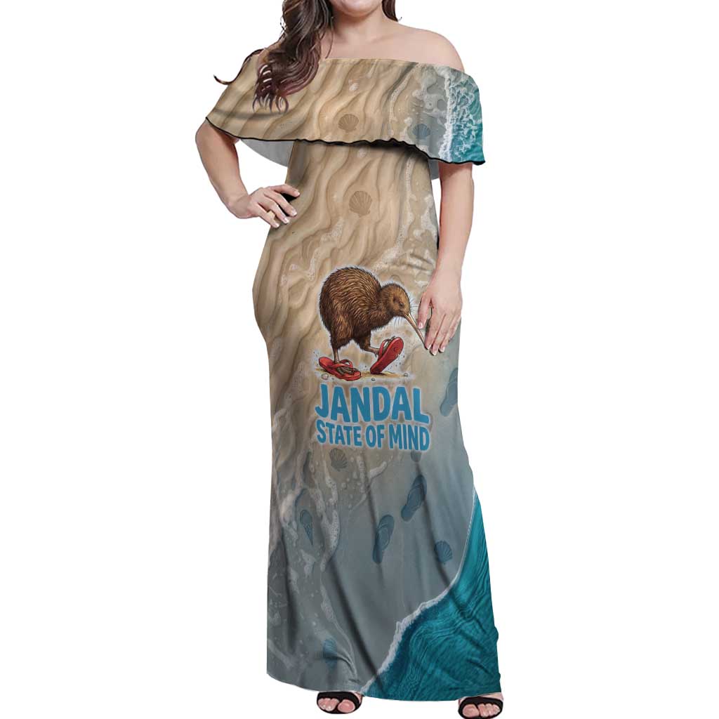 Kiwi Jandal Beach Life Off Shoulder Maxi Dress New Zealand Flip Flops Ocean Wave Surf Style