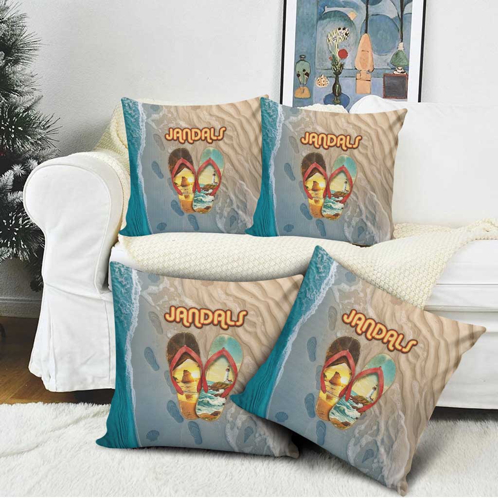 Kiwi Jandal Beach Life Pillow Cover New Zealand Flip Flops Ocean Wave Surf Style