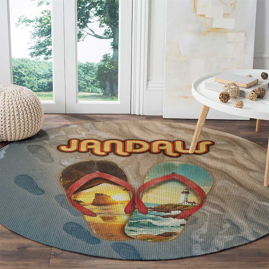 Kiwi Jandal Beach Life Round Carpet New Zealand Flip Flops Ocean Wave Surf Style