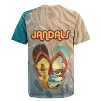 Kiwi Jandal Beach Life Rugby Jersey New Zealand Flip Flops Ocean Wave Surf Style