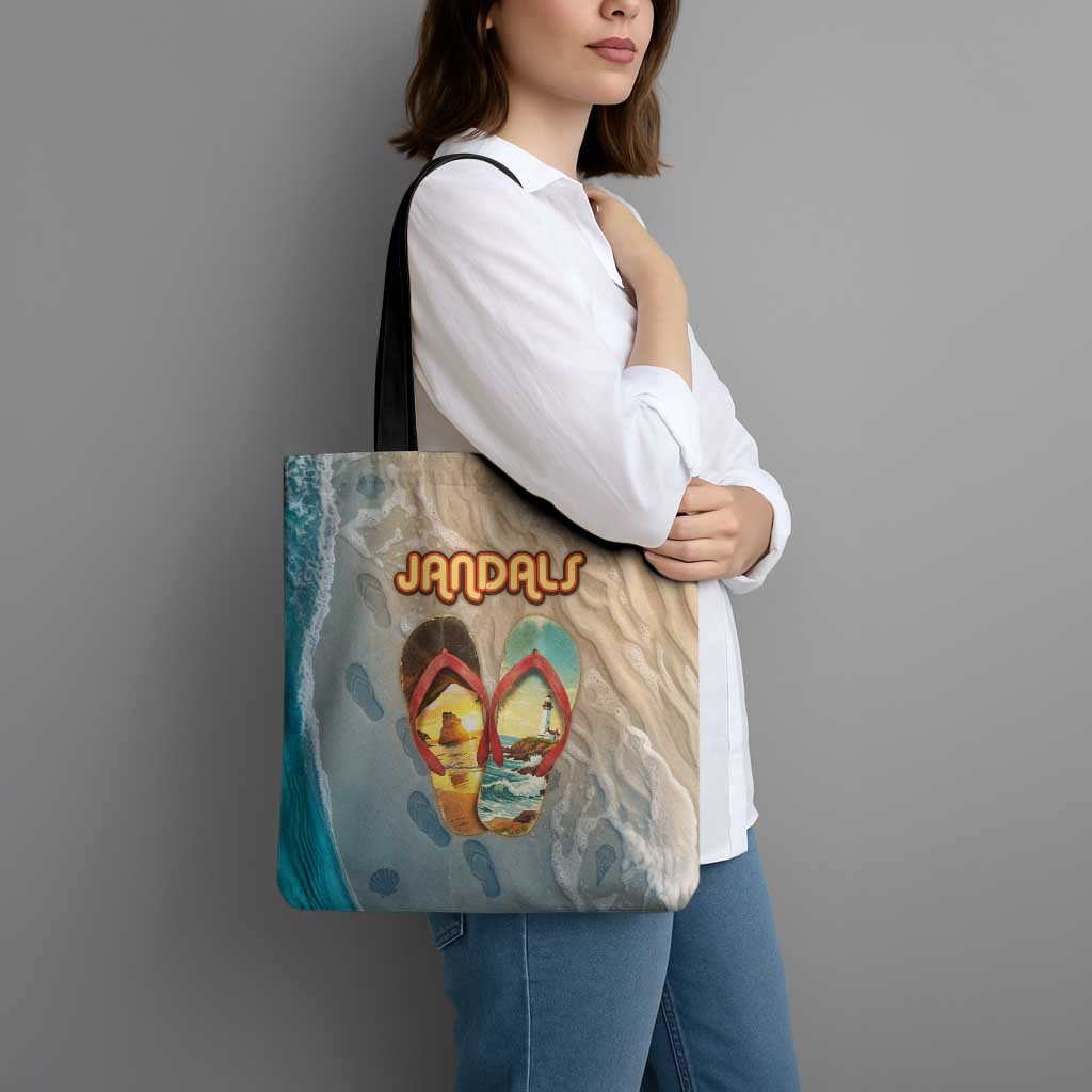 Kiwi Jandal Beach Life Tote Bag New Zealand Flip Flops Ocean Wave Surf Style